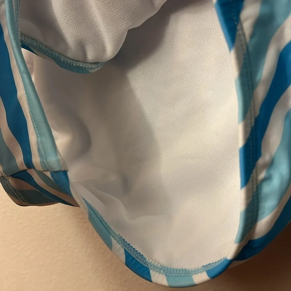 Draper James Ruffled One Piece Swimsuit in Awning Stripe missing straps